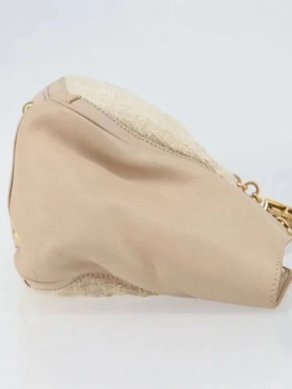 Salvatore Ferragamo Gancini Tote Bag Tweed Suede Beige Gold Auth 153464